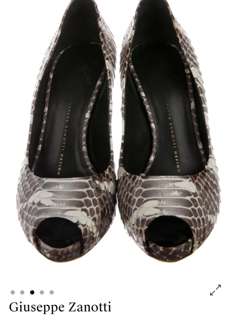 Giuseppe Zanotti Gray & White Snakeskin Peep-Toe Heels